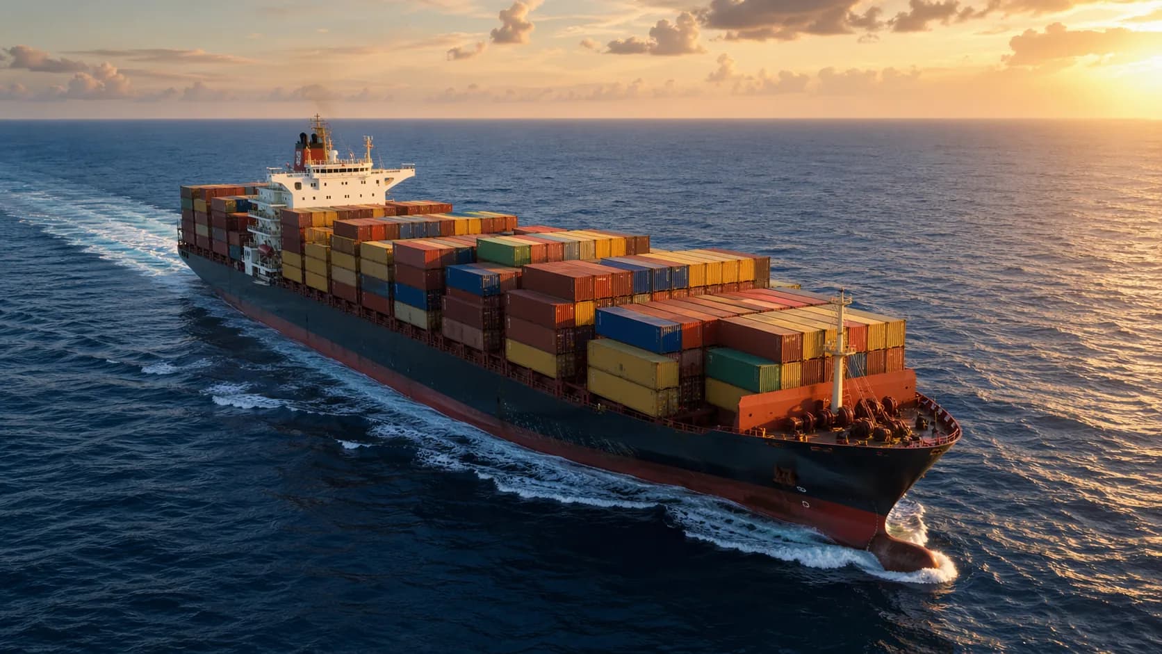Container ship carrying freight at sea