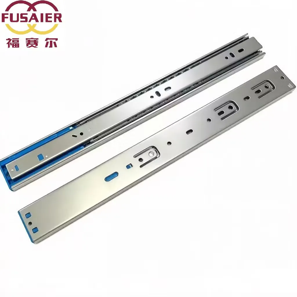 Pair of blue-ended ball bearing drawer slides, one extended