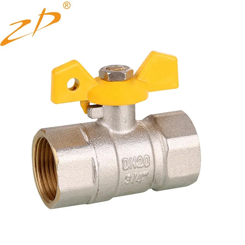 Nickel plated female brass ball valve with yellow butterfly handle