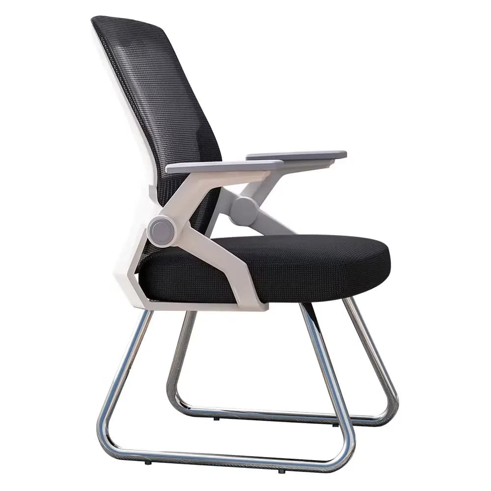 Black mesh visitor chair on a steel sled base