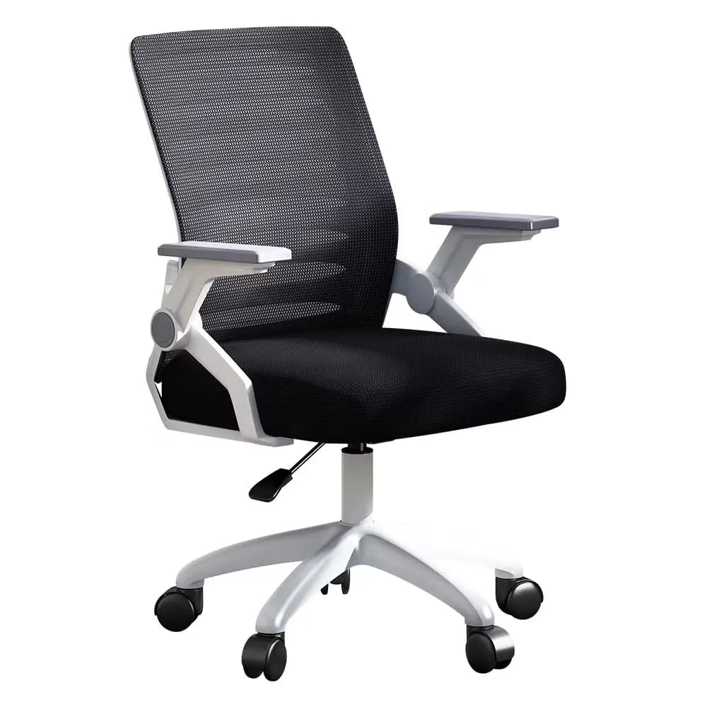 Black mesh desk chair with white base