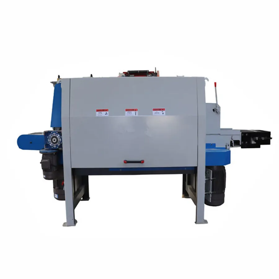 Blue and gray gang rip saw seen from the front on a white background