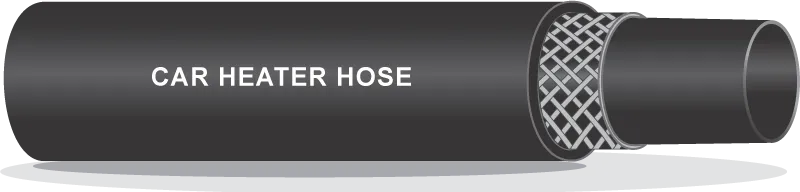 Cutaway of a black automotive heater hose showing its layers