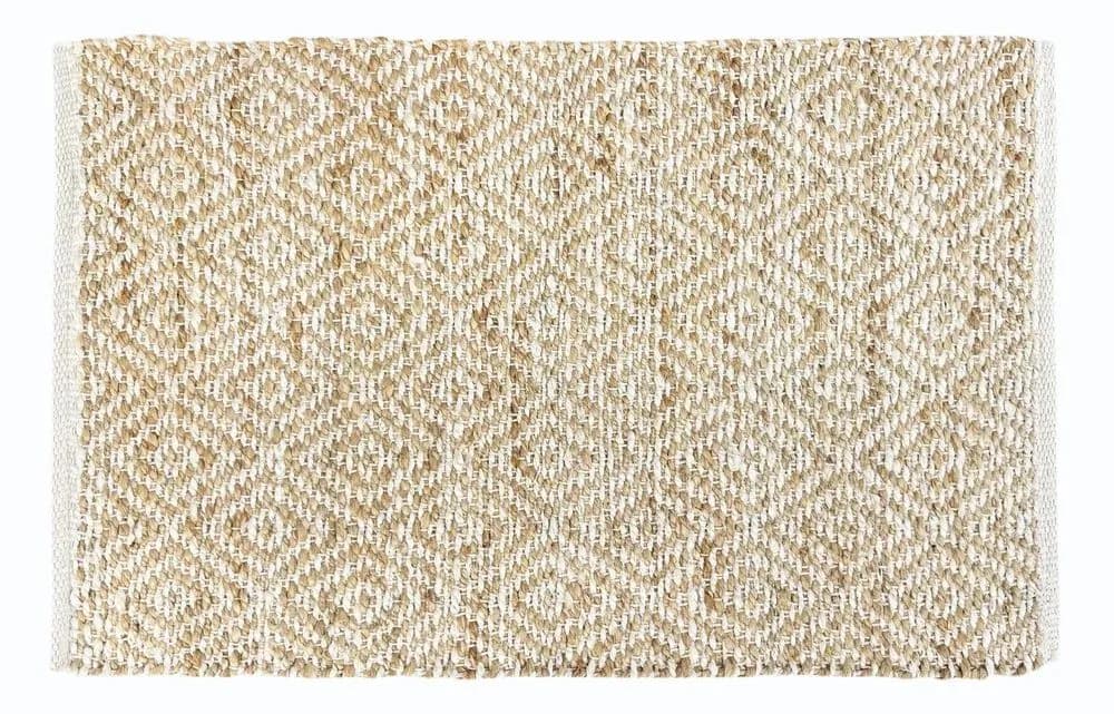 Natural jute rectangular rug with a diamond weave and fringed ends