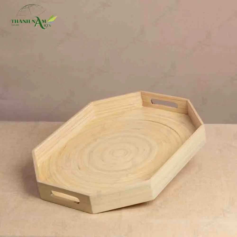 Natural bamboo octagonal tray with handle cutouts