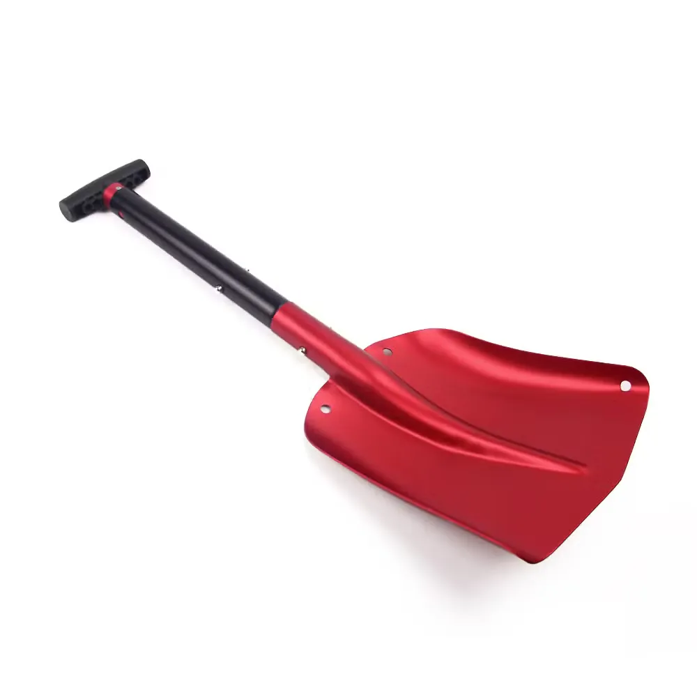 Red aluminum shovel with a telescoping T-handle