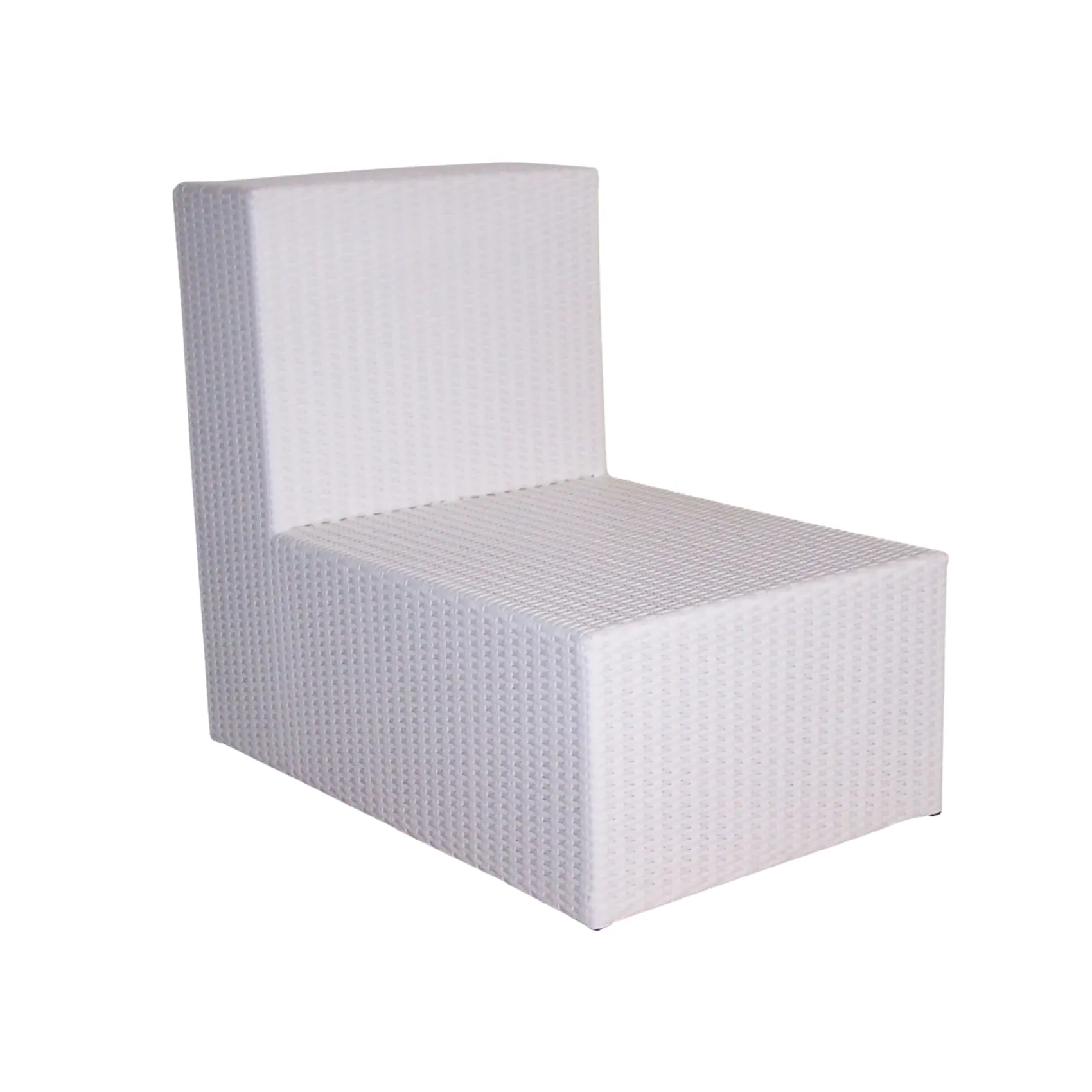 White woven low lounge chair, angled view