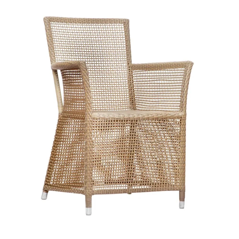 Natural open-weave arm chair, angled view