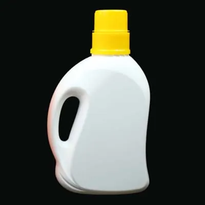 White plastic jug with a handle and a yellow cap on a black background