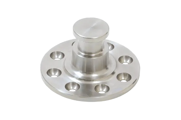 Machined trailer king pin on a round flange plate