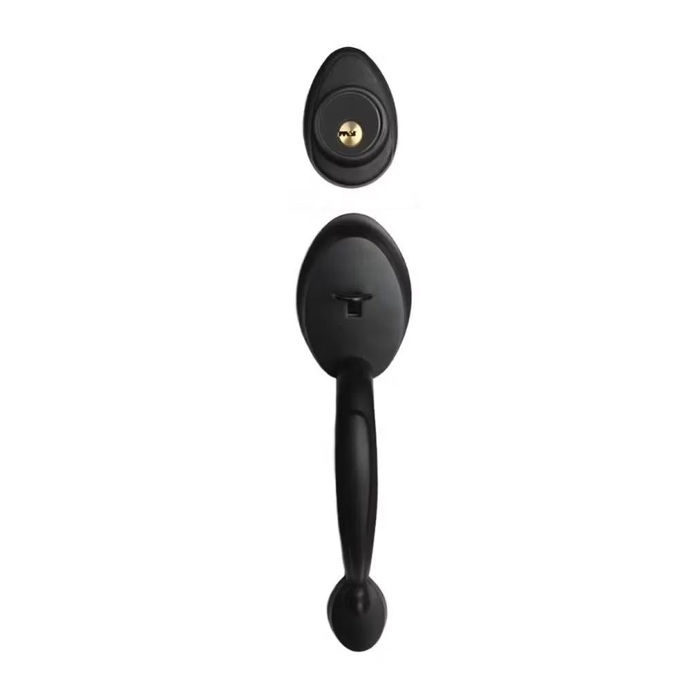 Black handleset with grip handle and deadbolt