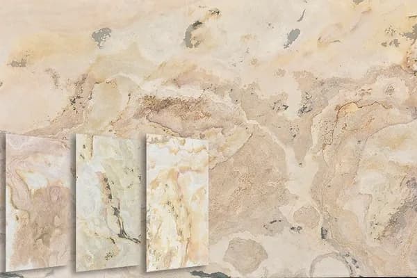 Sheets of cream and gold flexible stone veneer