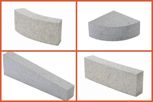 Four granite curb stone shapes on a white background