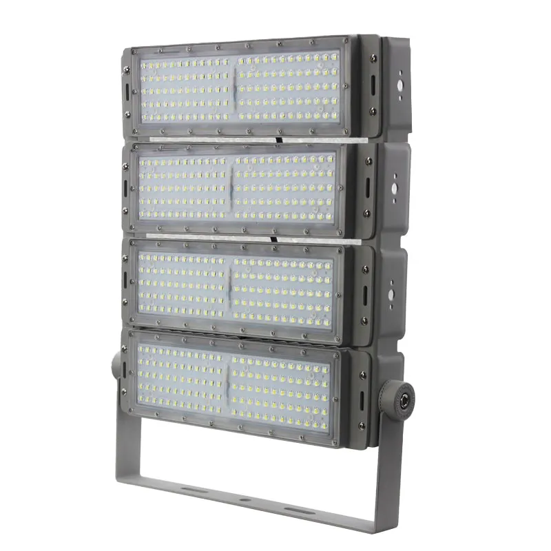 Four-module LED stadium flood light on an adjustable bracket
