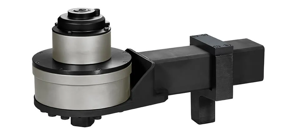 Gray torque multiplier gearbox with a black reaction arm