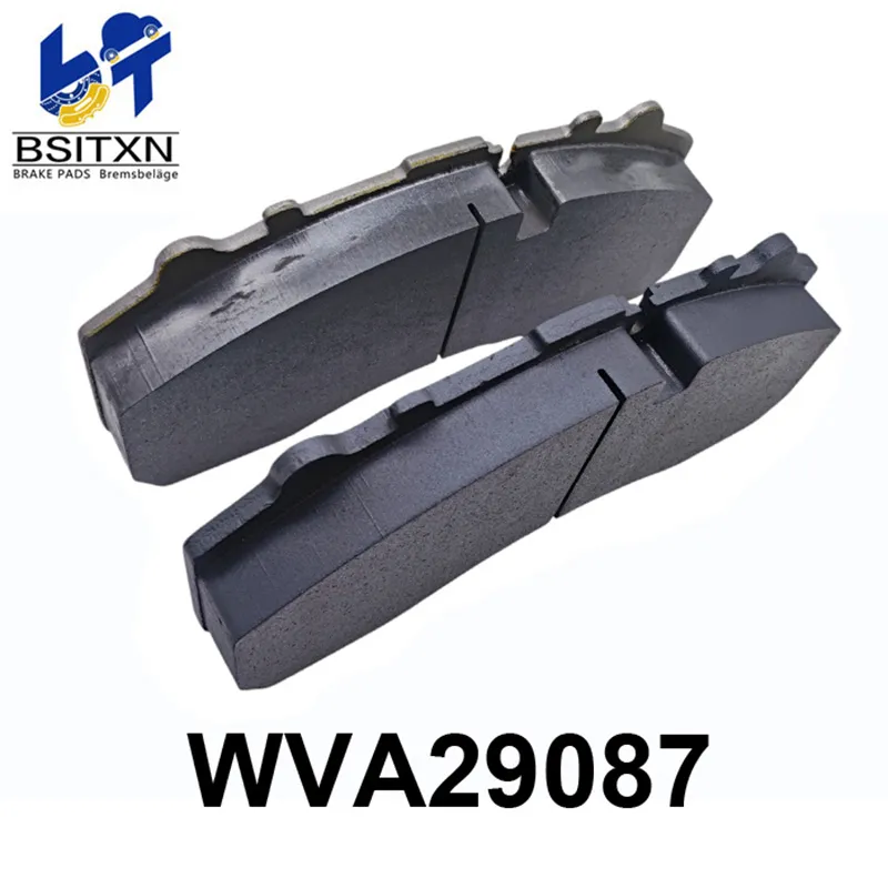 Pair of slotted truck brake pads with part number text below