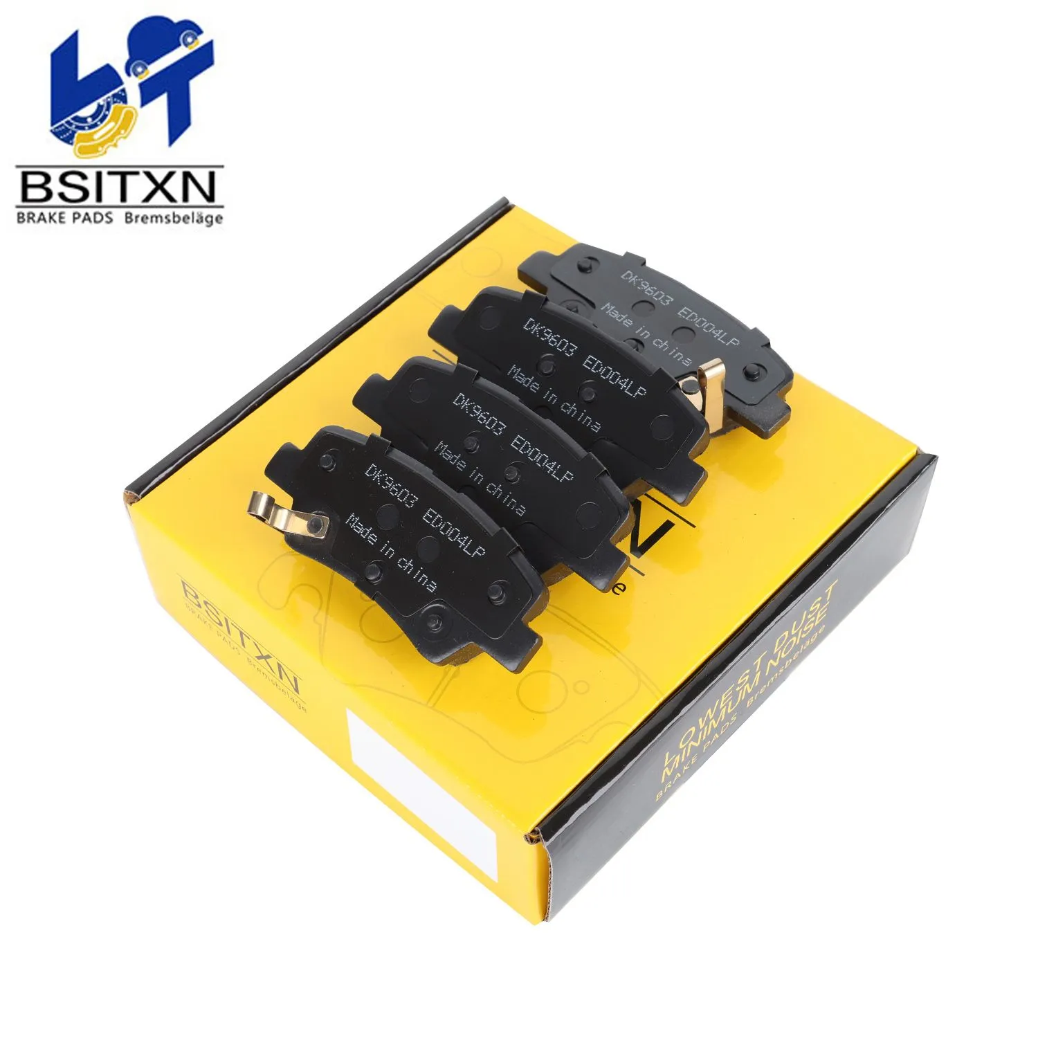 Brake pads on a yellow BSITXN box