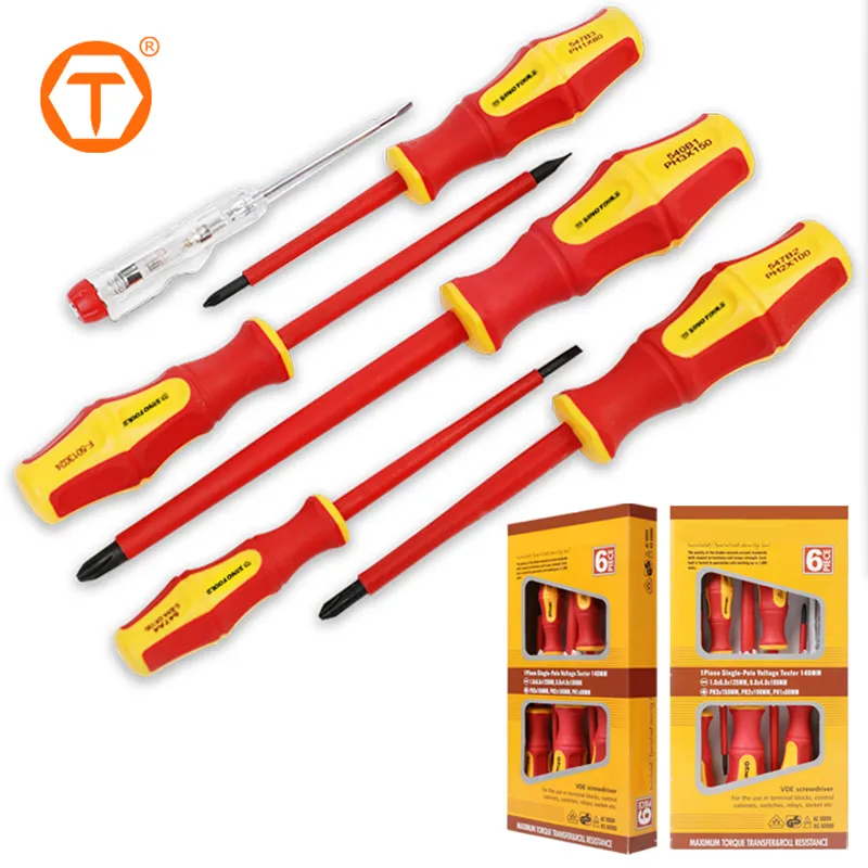 Red and yellow insulated screwdrivers with two boxed sets