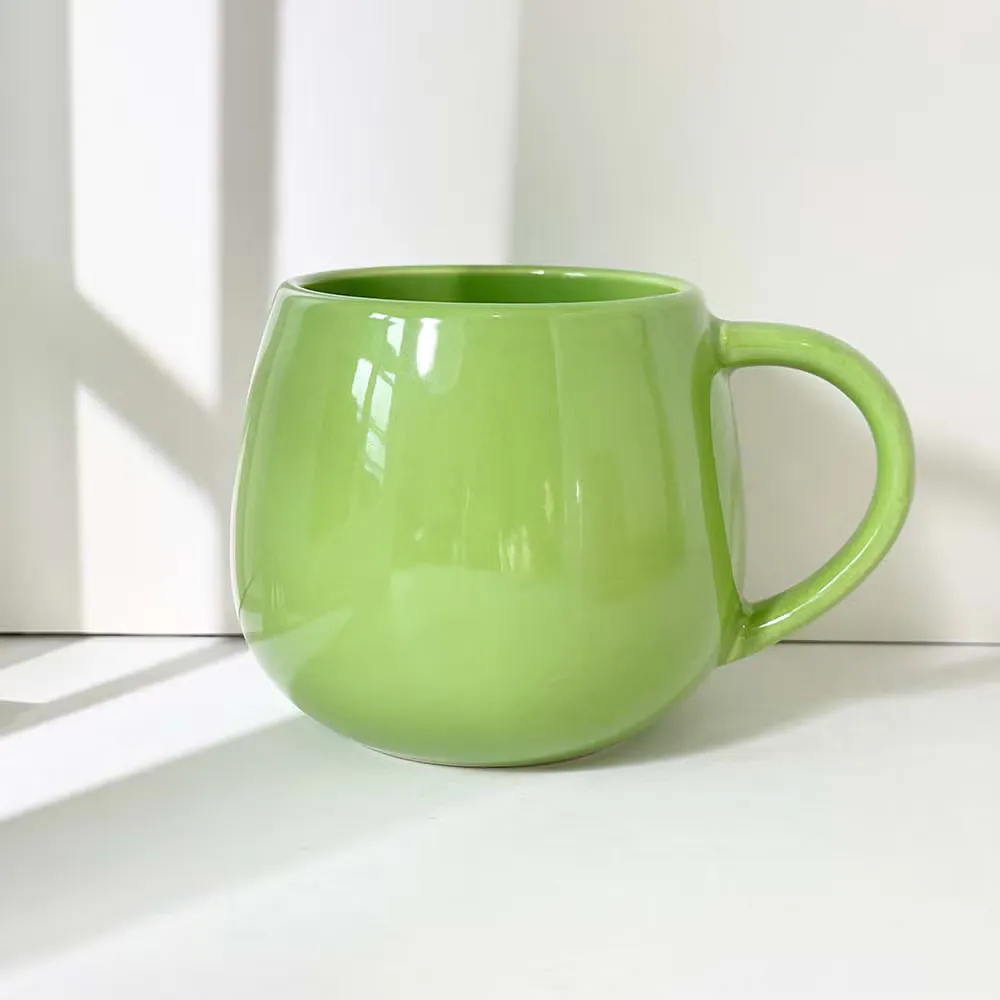 Green round-body stoneware mug