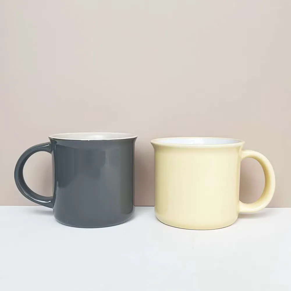 Grey and cream stoneware camp mugs