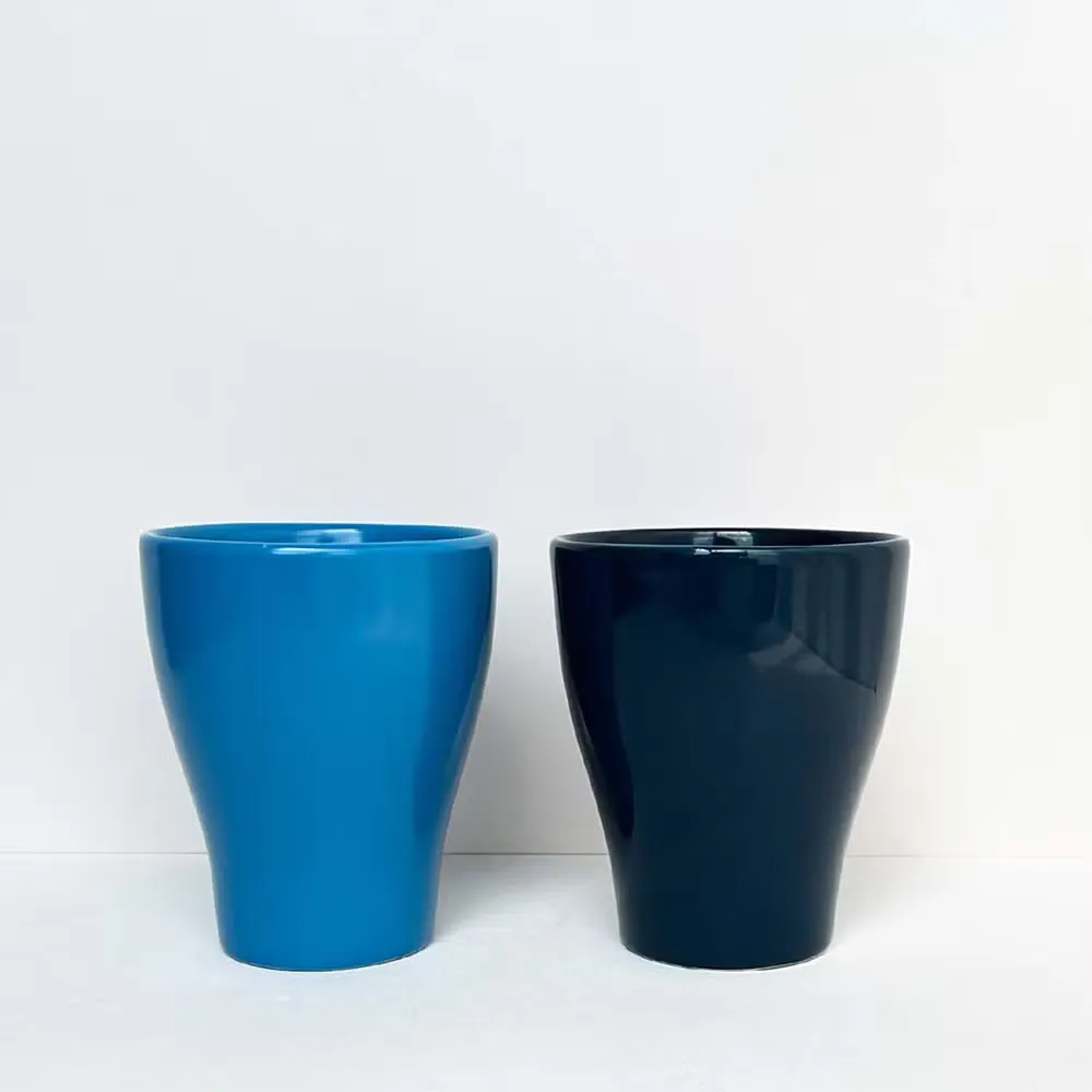 Blue and navy stoneware mugs