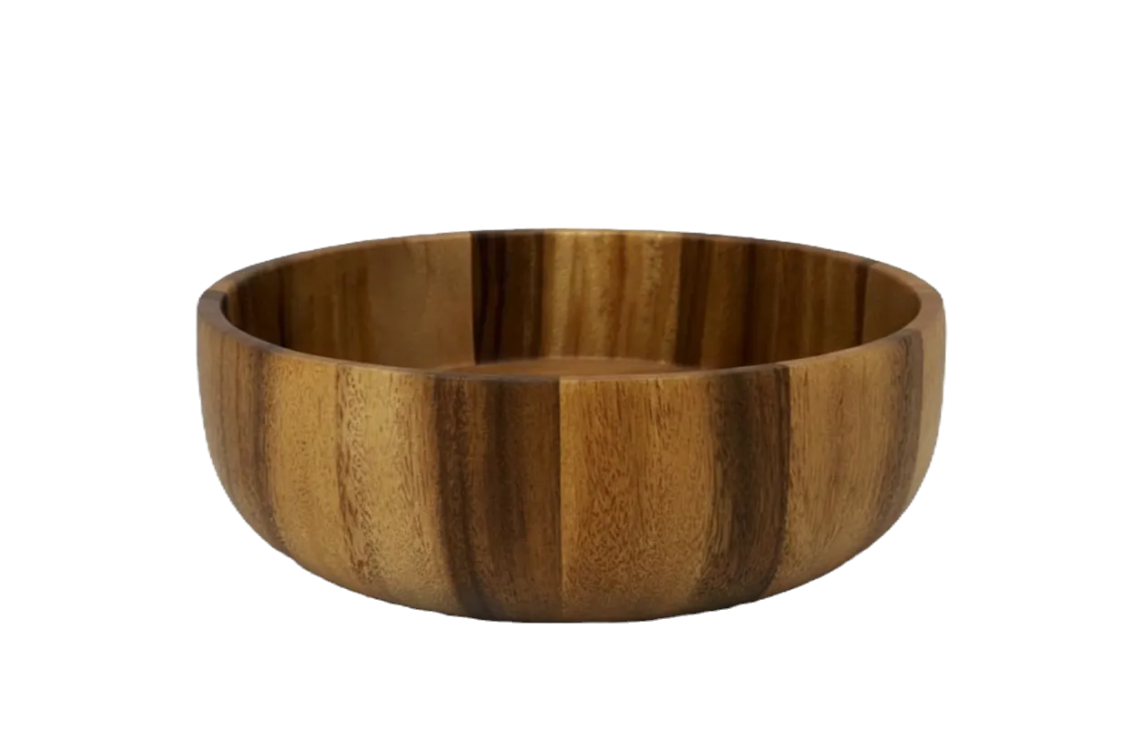 Low wide wooden bowl with striped grain