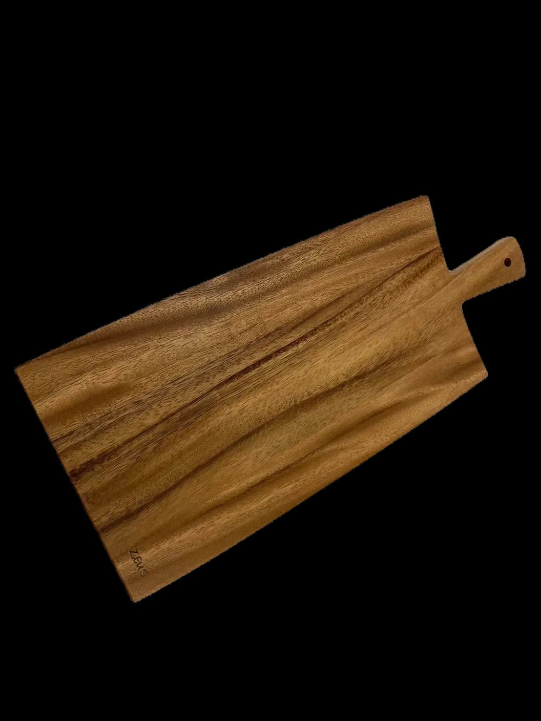 Wooden paddle cutting board with a handle