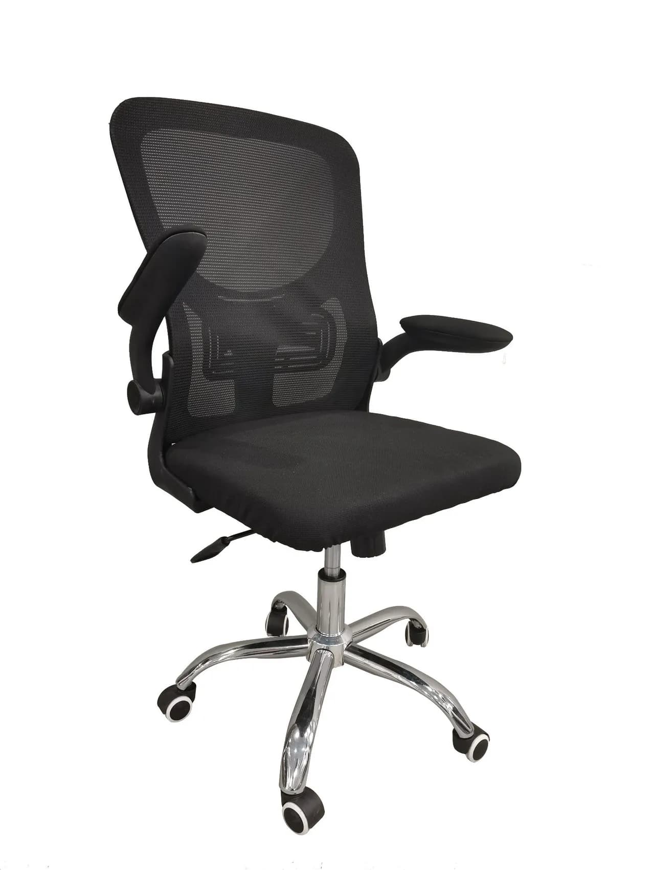 Black mesh office chair with chrome five-star base