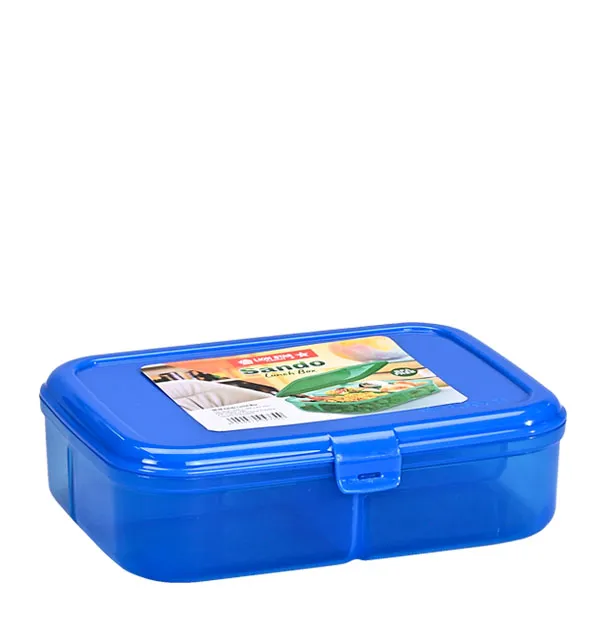 Translucent blue plastic lunch box with clip lid