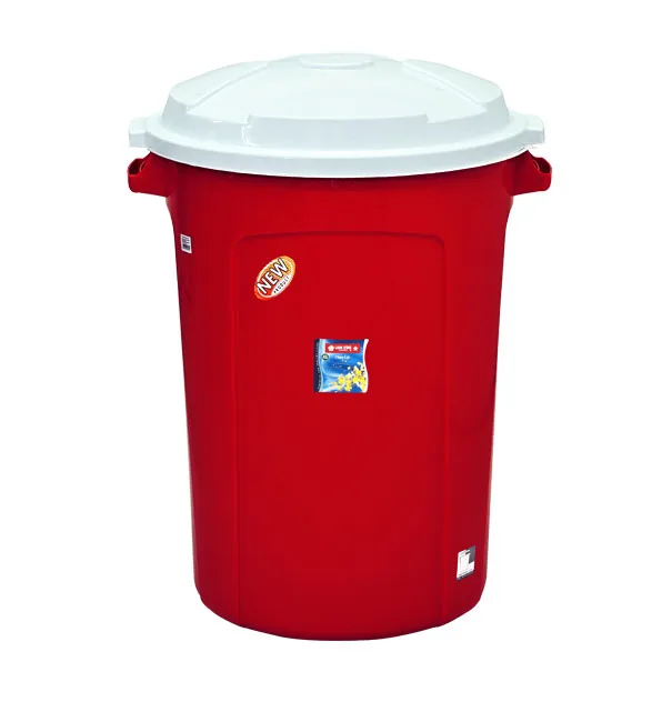 Red 150 liter plastic pail with white lid