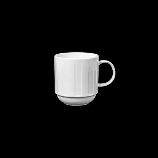 White porcelain mug with a ribbed body