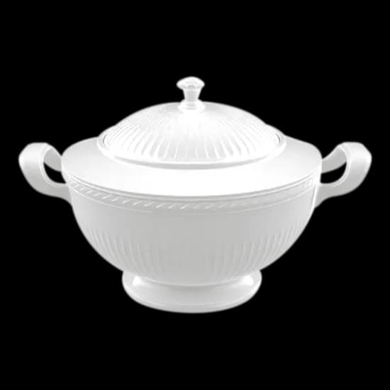 White porcelain soup tureen with two handles and a lid