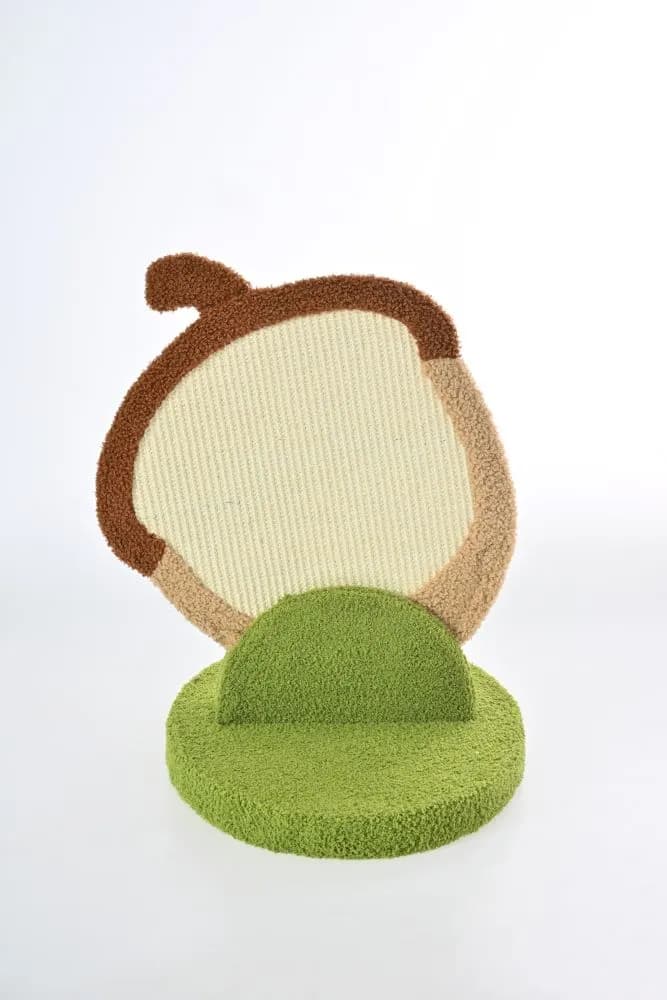 Acorn-shaped sisal scratching post on a round green base