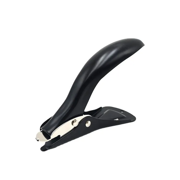 Black staple remover with a curved handle