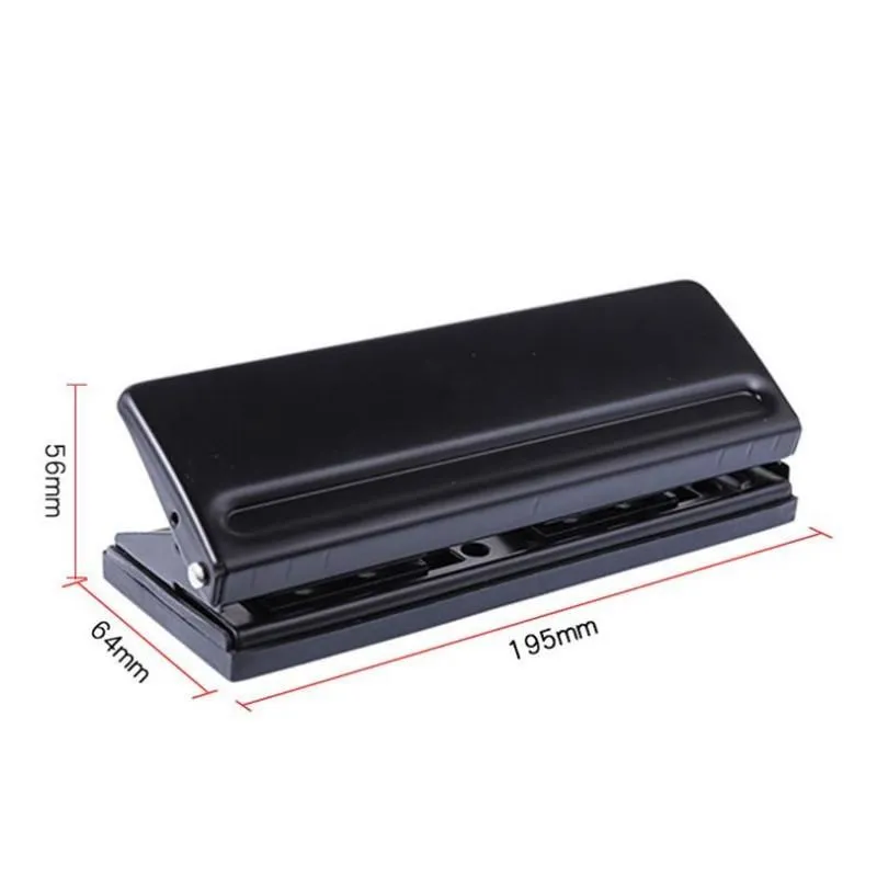Black multi-hole paper punch with dimension lines