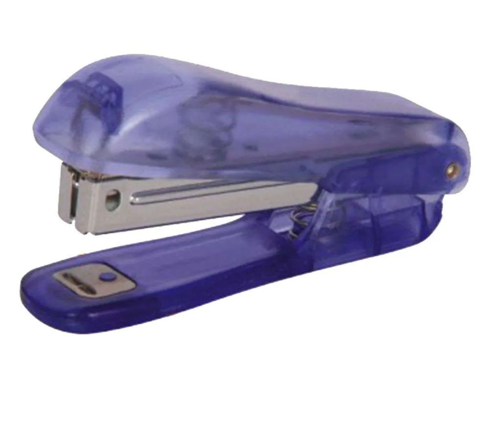 Transparent purple stapler with a metal magazine