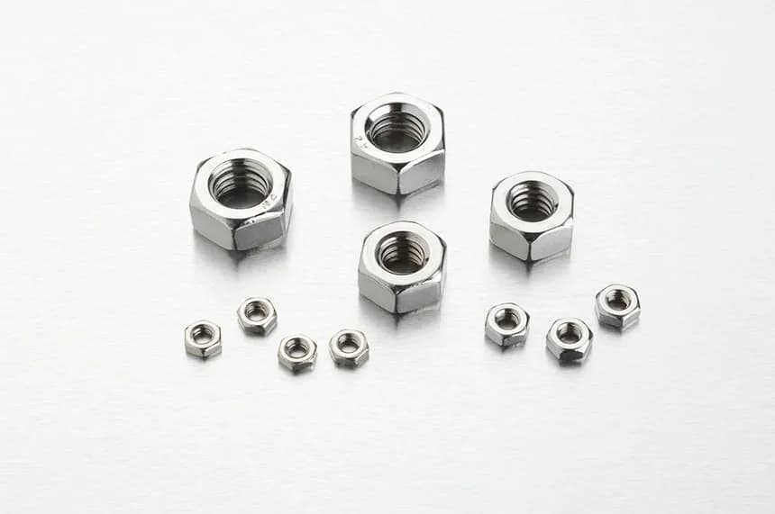 Stainless steel hex nuts in several sizes