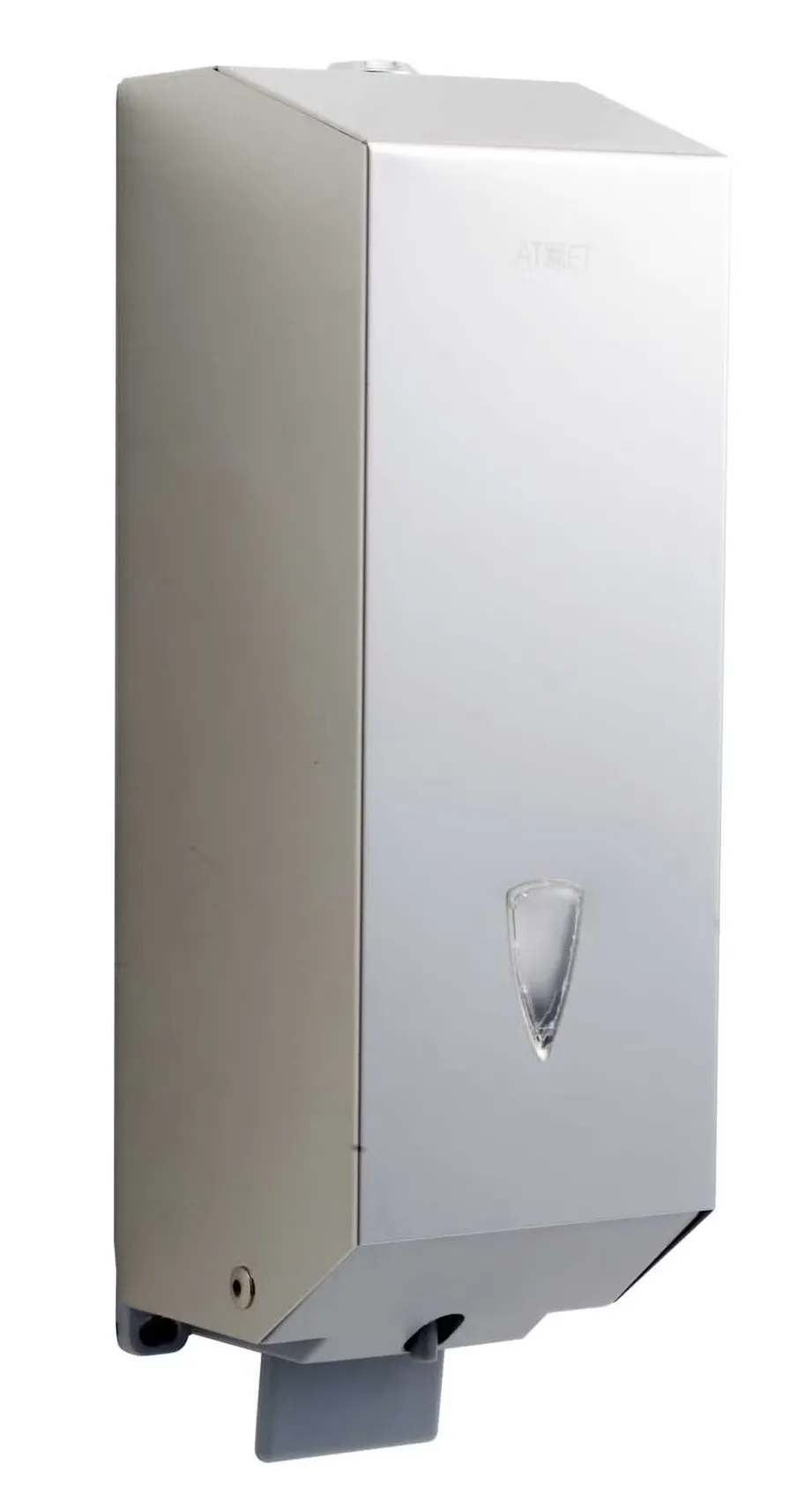 Tall silver wall-mounted soap dispenser