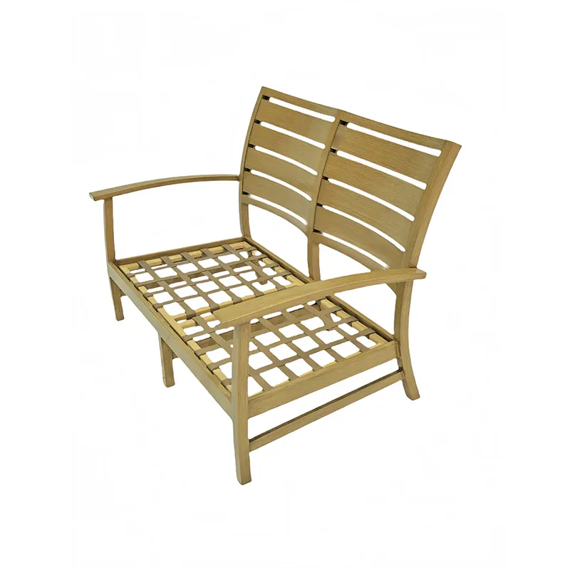 Two-seater loveseat frame in a light wood finish