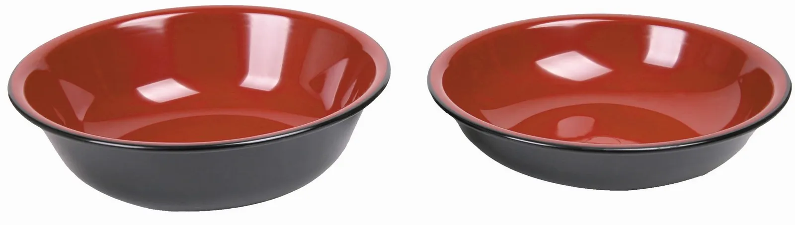 Two round bowls with red interiors and black exteriors