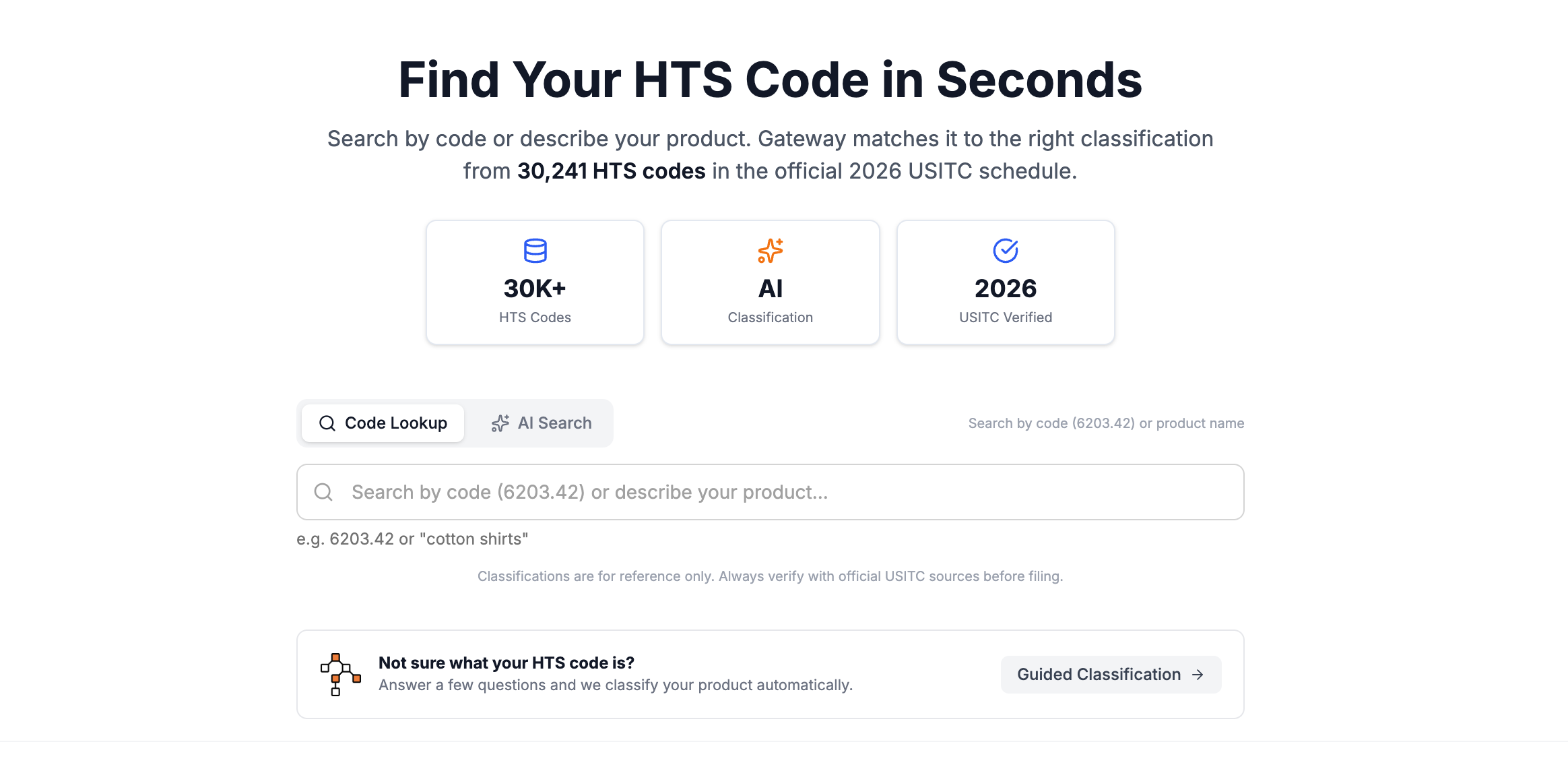 Free HTS Code Lookup & HS Code Search 2026 | 30,000+ Tariff Codes | Gateway
