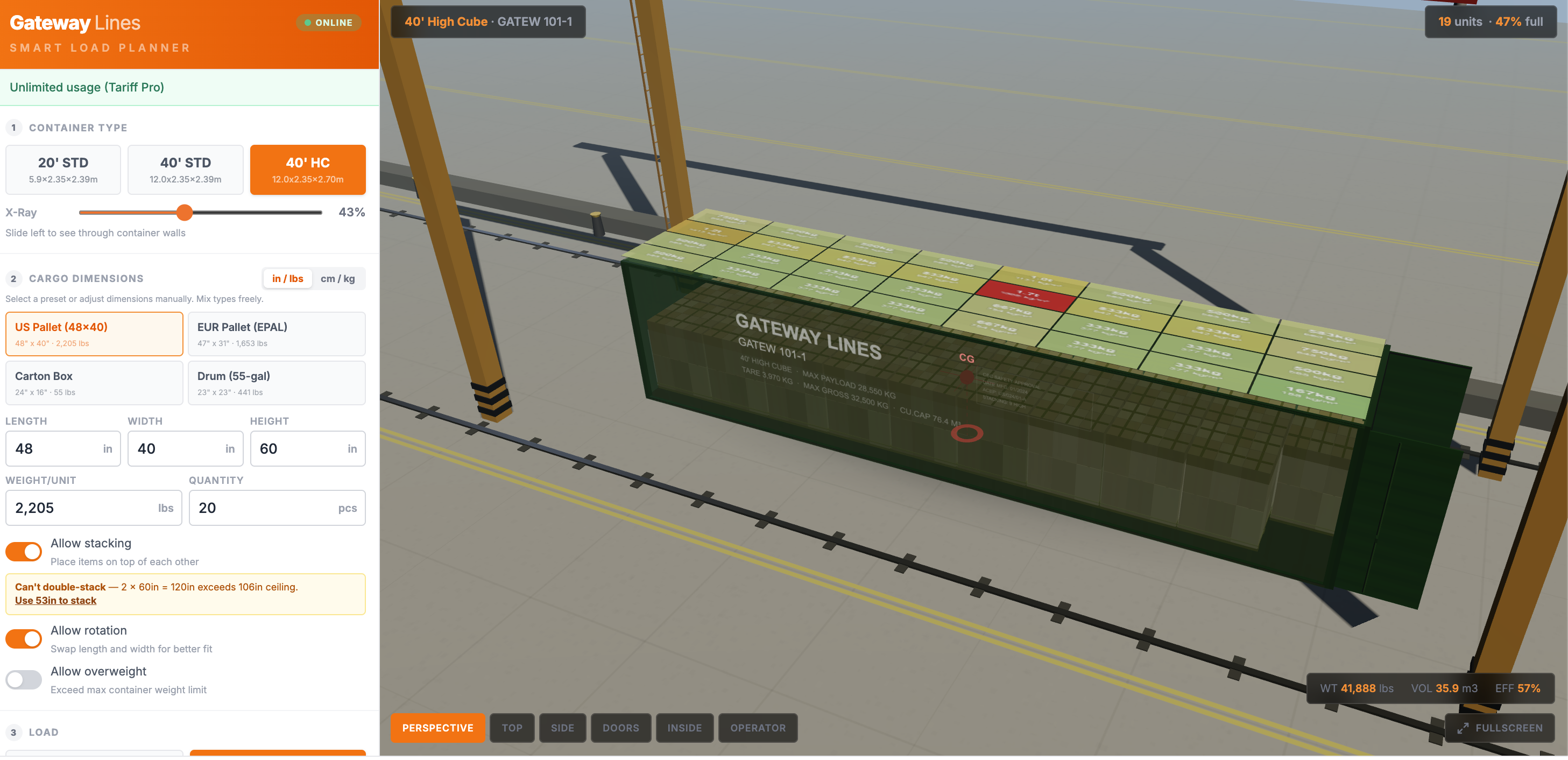 Free 3D Container Loading Calculator | AI Load Planner | Gateway