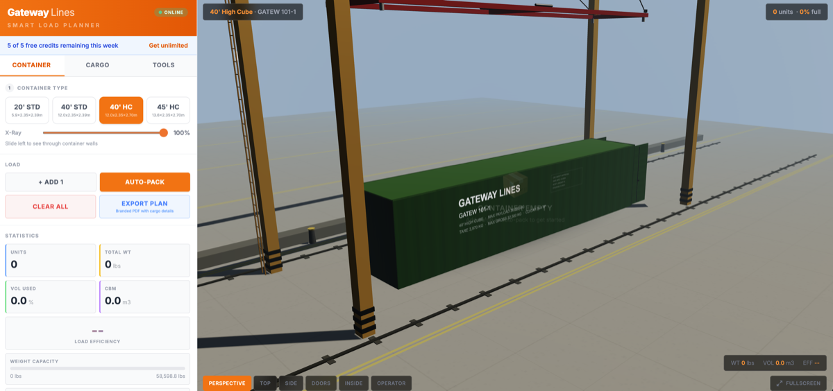 Free 3D Container Load Planner | Gateway Lines